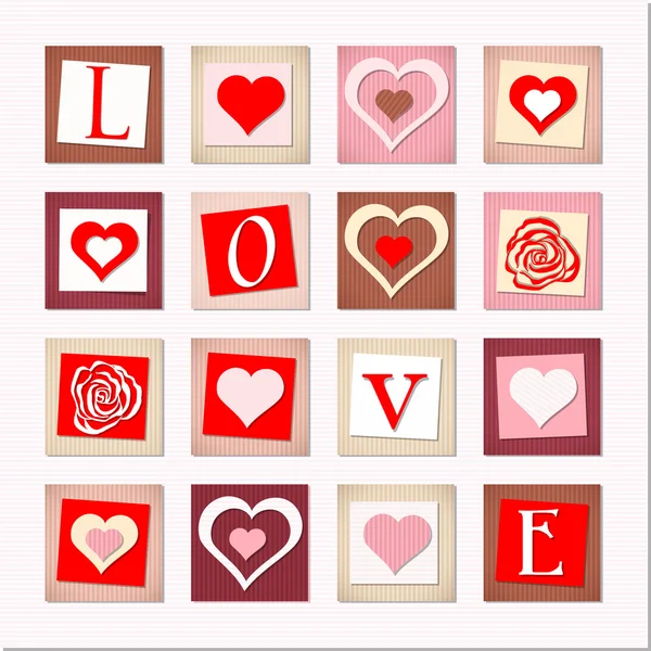 Illustration von dekorativen Herzen und Buchstaben Liebe — Stockvektor