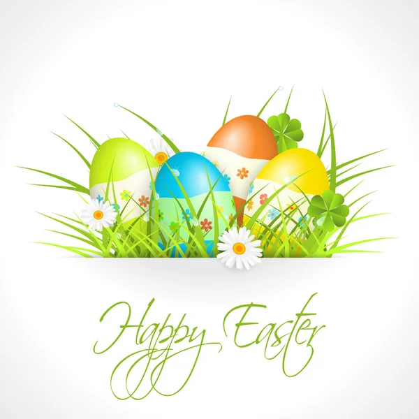 Easter eggs in green grass — Stock Vector