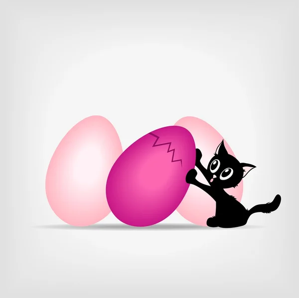 Black kitty with big pink easter eggs illustration — Stock Photo, Image