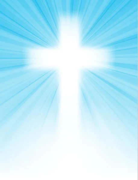 Kreuz am blauen Himmel, mit Sonnenstrahlen — Stockvektor