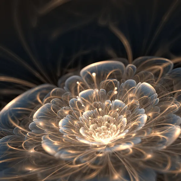 Fleur fractale bleu foncé aux rayons dorés — Photo