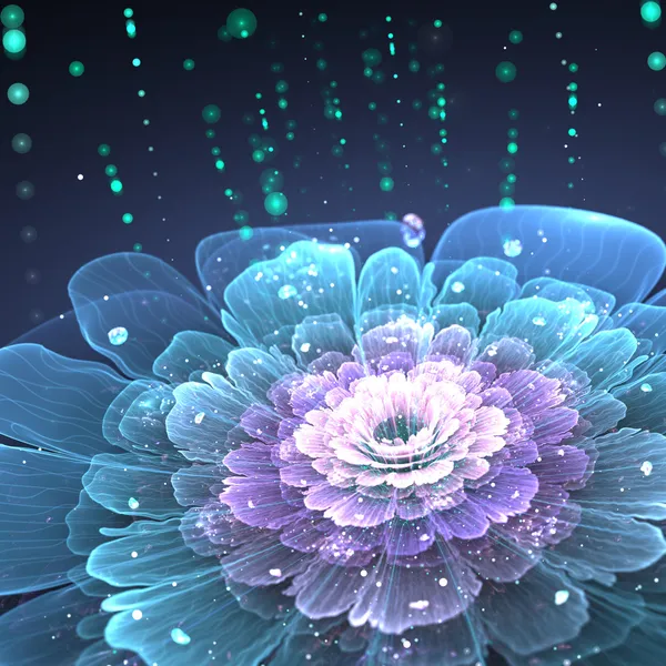 Flor fractal violeta con gotitas de agua — Foto de Stock