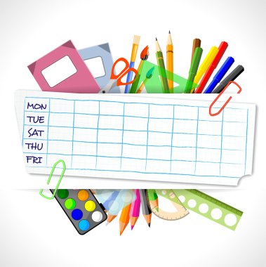 school timetable with stationery