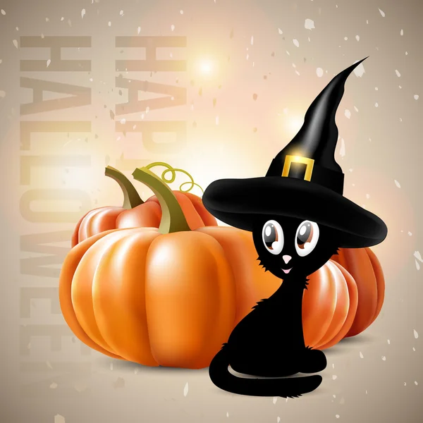 Halloween theme - black cat with pumpkins — Stock Vector