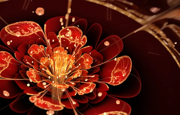 Fractal flower with red petals and golden details — Stock Photo, Image