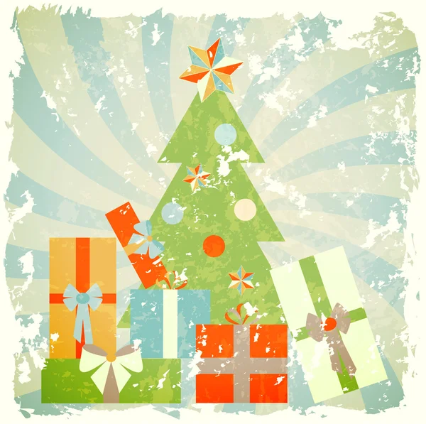 Christmas tree with gifts, illustration in retro style — Stock Vector