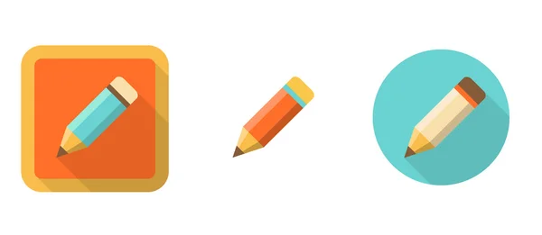 Tres iconos de lápiz retro en estilo plano — Vector de stock