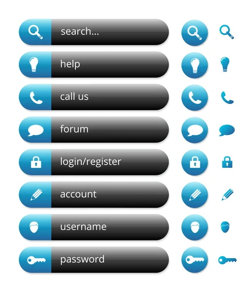 Simples botões de internet azul e preto, ilustração — Vetor de Stock