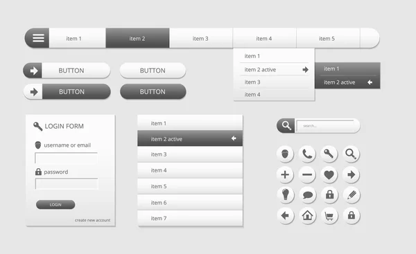 De elementen van de gebruikersinterface van de moderne zwarte en witte web — Stockvector