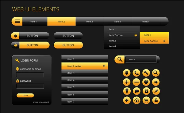 Moderna svarta och gula web ui-element — Stock vektor