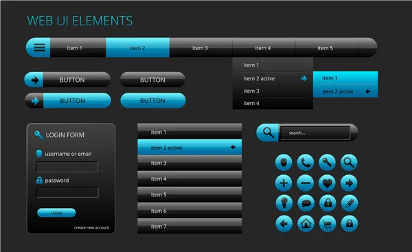 Moderní černé a modré webové prvky uživatelského rozhraní — Stockový vektor