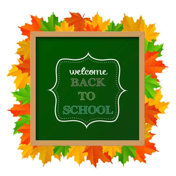 Chalkboard sign "back to school" with leaves — Stock Vector