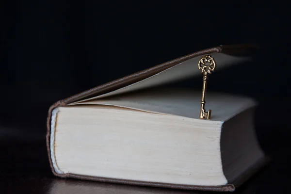 Llave de oro y un libro — Foto de Stock