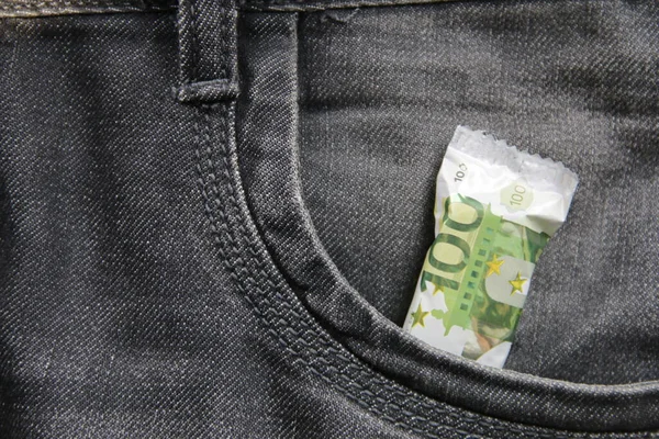 Para Cep Yaratıcı Fikri Bir Fikrim Var Kot Pantolonun Cebinde — Stok fotoğraf