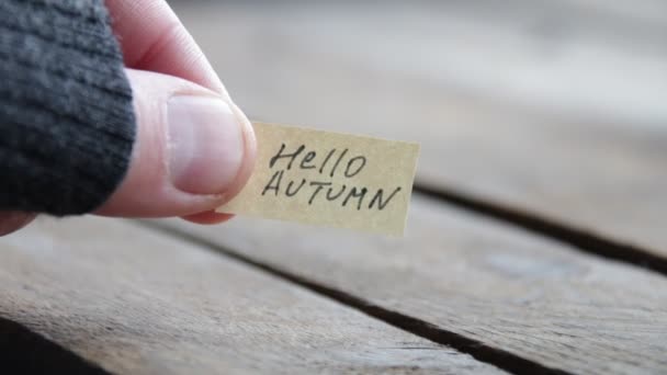 Hello Autumn Creative Idea Inscription Tag — Stock Video