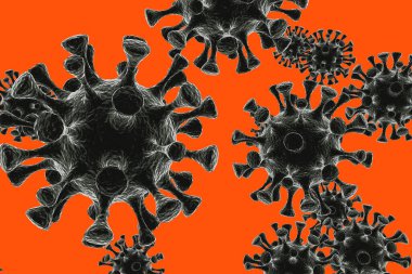 Coronavirus 2019-nCov, koronavirüs enfeksiyonu yeni salgın konsepti, kırmızı zemin, 3D görüntüleme 