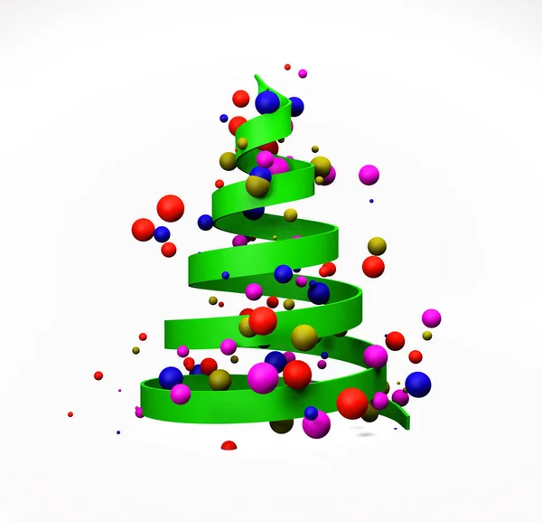 白い背景に隔離されたクリスマスカラフルなボールと緑の蛇紋岩クリスマスツリー 3Dレンダリング — ストック写真