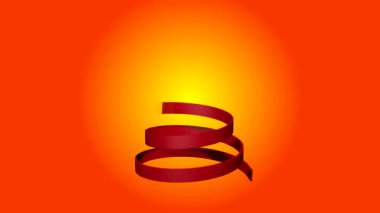 Kırmızı Noel ağacı, yılbaşı renkli topları olan bir koni şeklinde yılandan yapılmış, sarı-kırmızı arka planda, 3 boyutlu. 