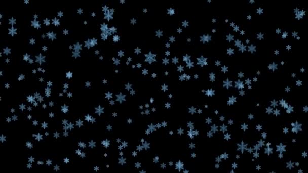 Falling Hand Drawn Snowflakes Black Background Snowfall Rendering — Stock Video