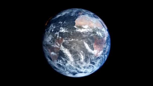 Planeta Vista Desde Espacio Gira Alrededor Eje Sobre Fondo Negro — Vídeos de Stock