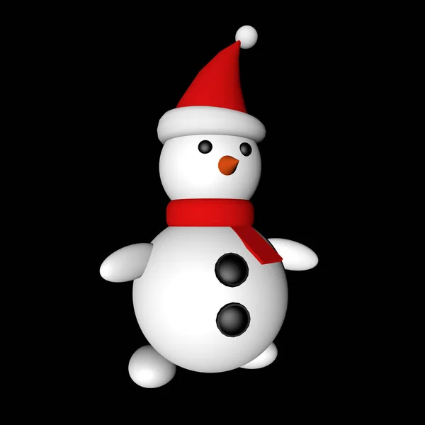 Muñeco Nieve Sombrero Santa Claus Sobre Fondo Negro Representación — Foto de Stock