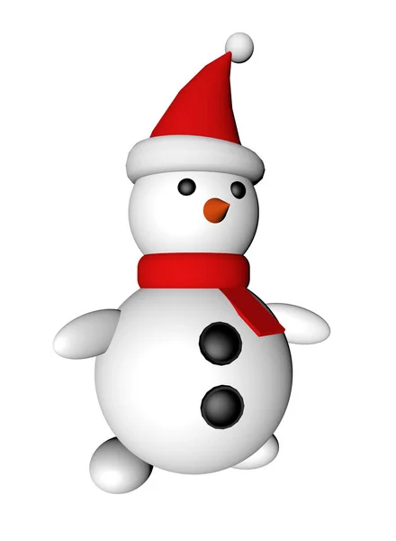 Muñeco Nieve Sombrero Santa Claus Aislado Sobre Fondo Blanco Representación — Foto de Stock