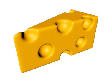 Beyaz arkaplanda izole edilmiş peynir, 3D görüntüleme 
