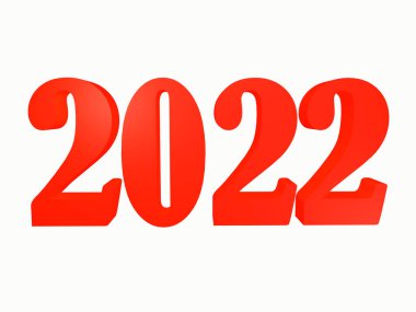 2022 kırmızı büyük sayılar beyaz arkaplanda izole edilmiş, 3D görüntüleme 