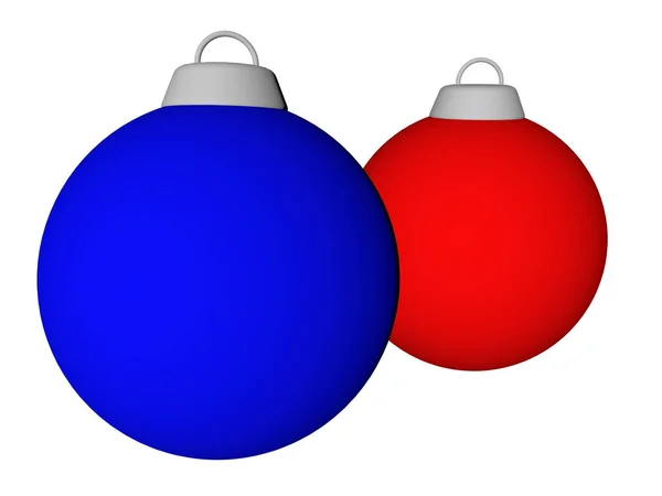 Червоні Сині Різдвяні Кульки Ізольовані Білому Тлі Рендеринг — стокове фото
