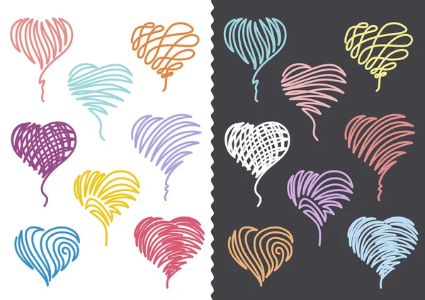 Color Hand Drawn Hearts Set — Stock Vector