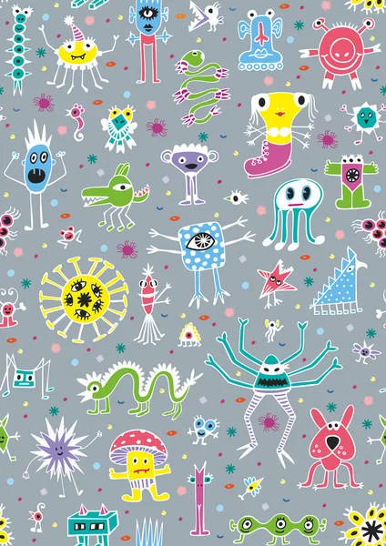 Cute Monsters Seamless Patterns — Stock Vector