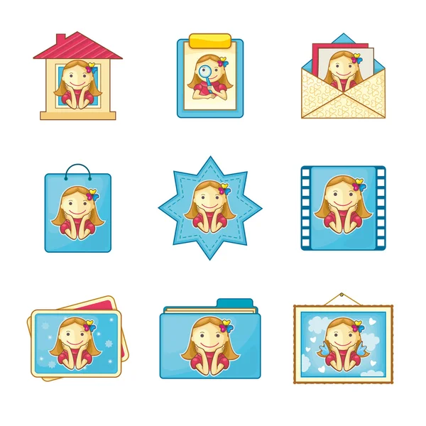 Icons With Nice Girl — Stock Vector