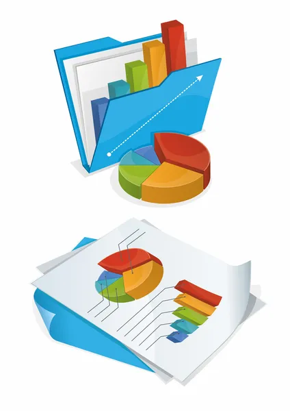 Mappát, és a diagramok papírok — Stock Vector