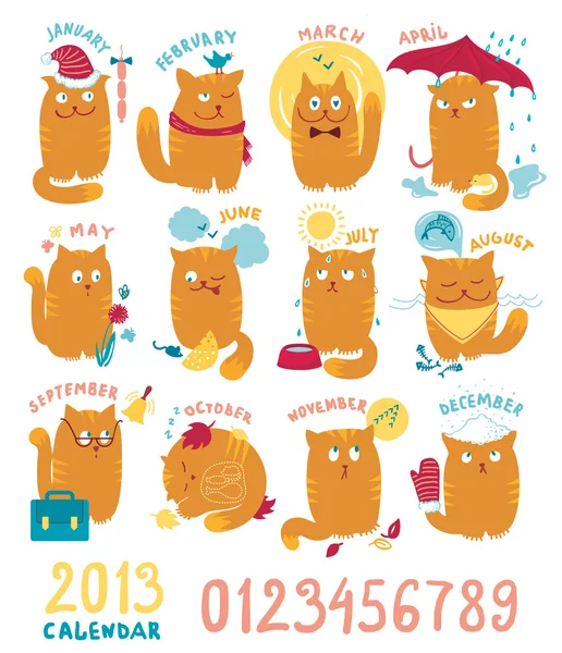 Ημερολόγιο με χαριτωμένα γάτες φωτεινό — Διανυσματικό Αρχείο