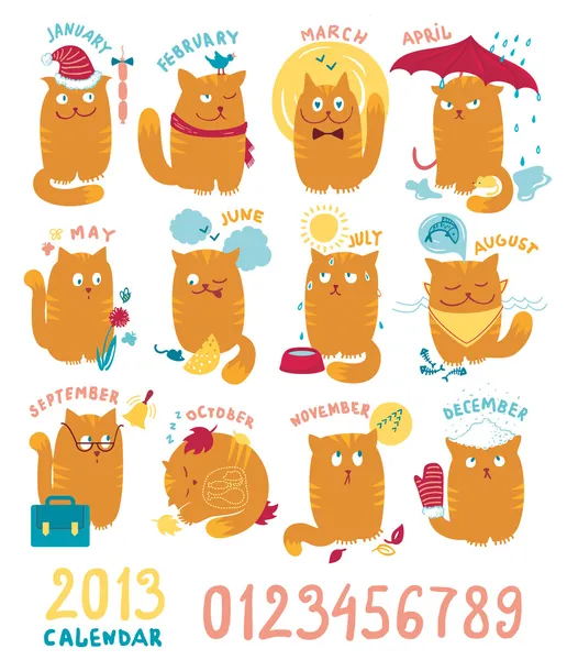 Календар з яскравими милі кішки Стоковий вектор