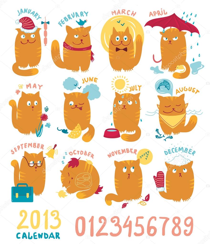 Calendar With Cute Bright Cats