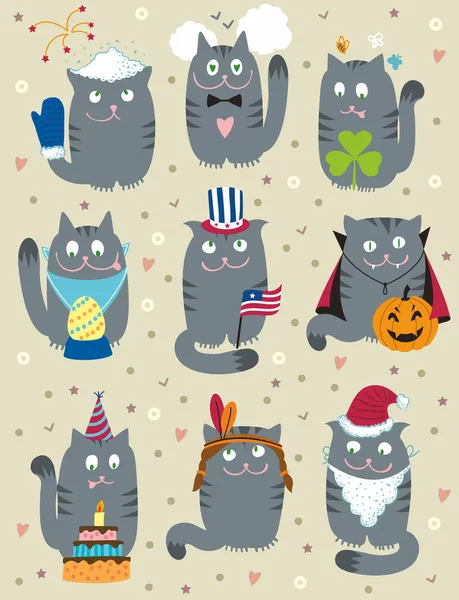 Cats Celebrating Holidays — Stock Vector
