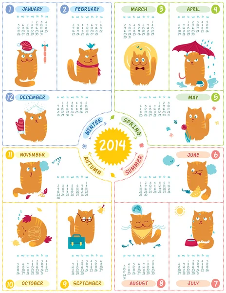 Kalendarz 2014 z kotów — Wektor stockowy