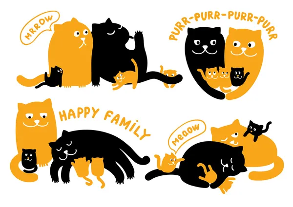 Illustrations With Family Of Cats — Stock Vector