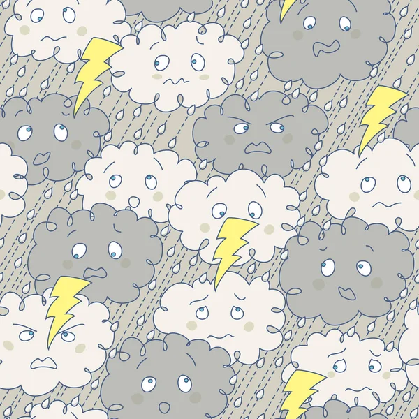 Vector Seamless Pattern Clouds Sky Rain Ligntning Thunder — Stock Vector