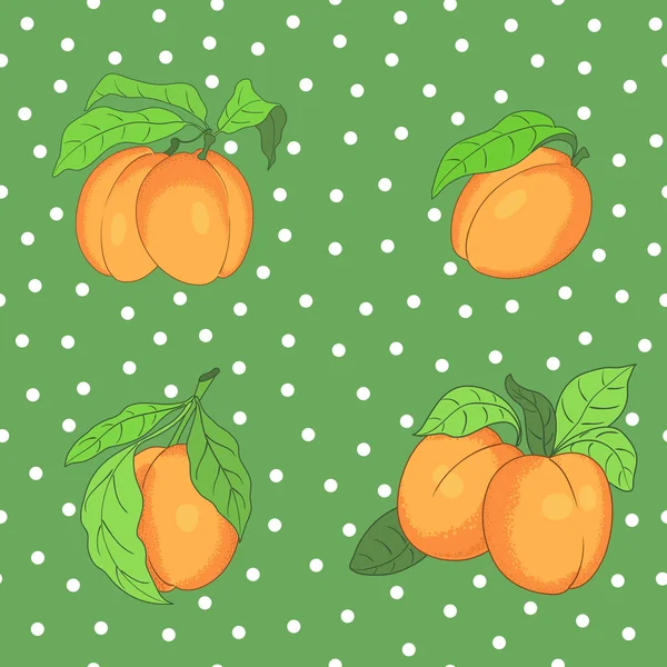 Seamless mönster med aprikoser på fläckig bakgrund — Stock vektor