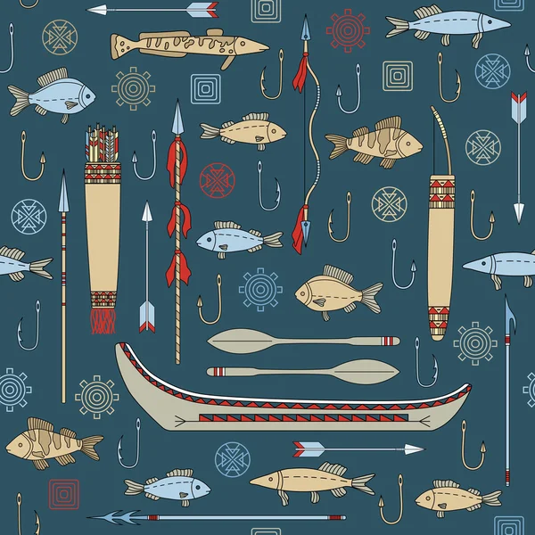 Patrón sin costura de la pesca india — Archivo Imágenes Vectoriales