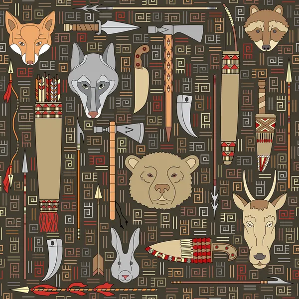 Seamless pattern of Indian hunting — ストックベクタ