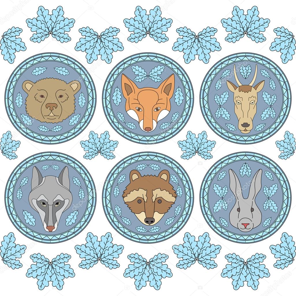 Set of six labels with muzzles of animals