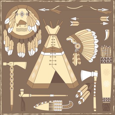 Amerikan yerlilerinin av tasarım öğeleri - illüstrasyon