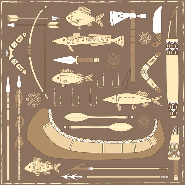 Στοιχεία σχεδίασης αμερικανών ιθαγενών αλιείας - εικονογράφηση — Διανυσματικό Αρχείο