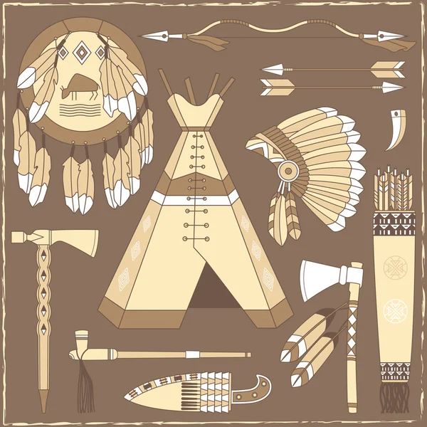 Στοιχεία σχεδίασης αμερικανών ιθαγενών κυνήγι - εικονογράφηση — Διανυσματικό Αρχείο