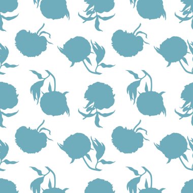 Beyaz arka planda mavi şakayık siluetleri olan kusursuz vektör deseni. Grafik tasarımı, tekstil tasarımı veya web tasarımı için kullanılabilir.