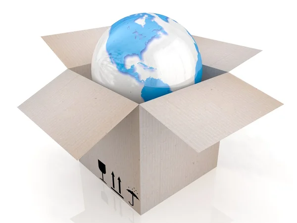 Globe and box. — Stock Photo, Image