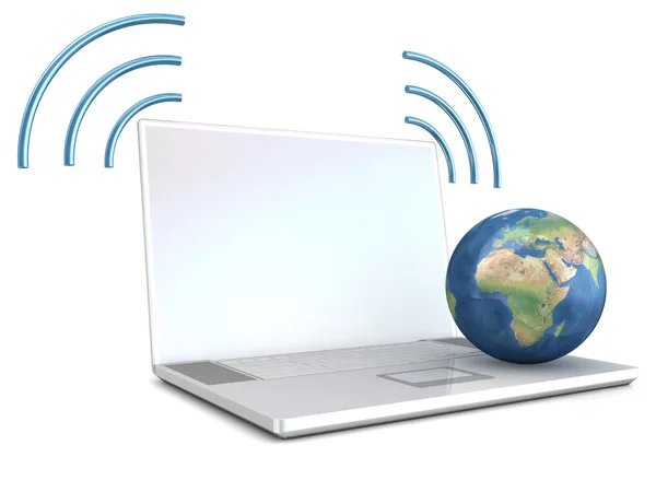 Laptop, wifi en globe. — Stockfoto